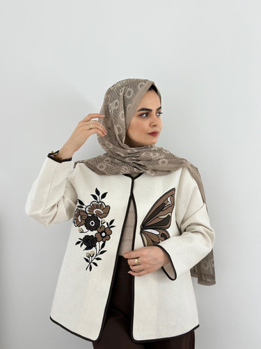 کت گلدوزی پروانه قهوه ای