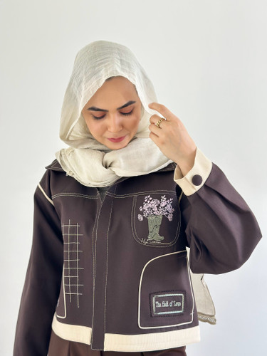 کت گلدوزی کراپ ( قهوه ای)