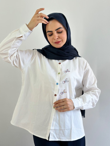 شومیز بهاره گلدوزی خرگوش(رنگ سفید)
