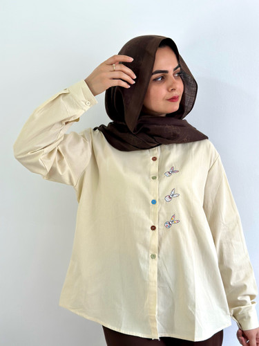 شومیز بهاره گلدوزی خرگوش(رنگ کره ای)