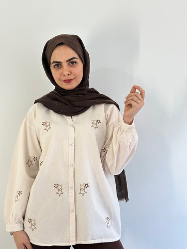 شومیز گلدوزی ستاره(رنگ کرم)