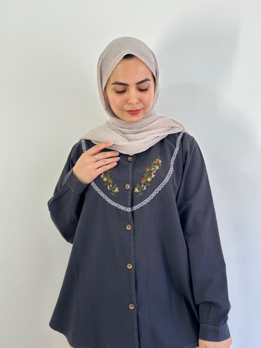 شومیز بهاره گلدوزی(رنگ طوسی)
