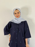 شومیز لینن پاپیون سرمه ای