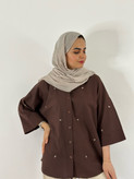 شومیز لینن پاپیون قهوه ای